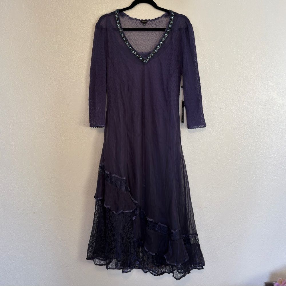 New Komarov violet plum Purple Long Sleeve Lace wedding guest Dress 1X